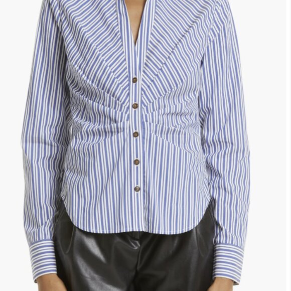 Veronica Beard Joelle Gathered Stripe Button-Front Top in Classic Blue - NWT! - Picture 5 of 11